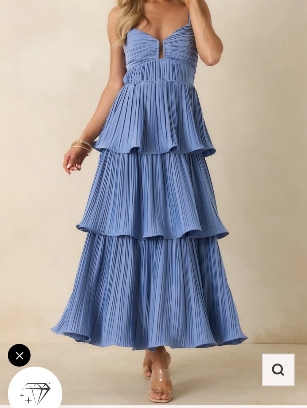 ASTR The Label Lupin Blue Tiered Maxi Pleated Dress
